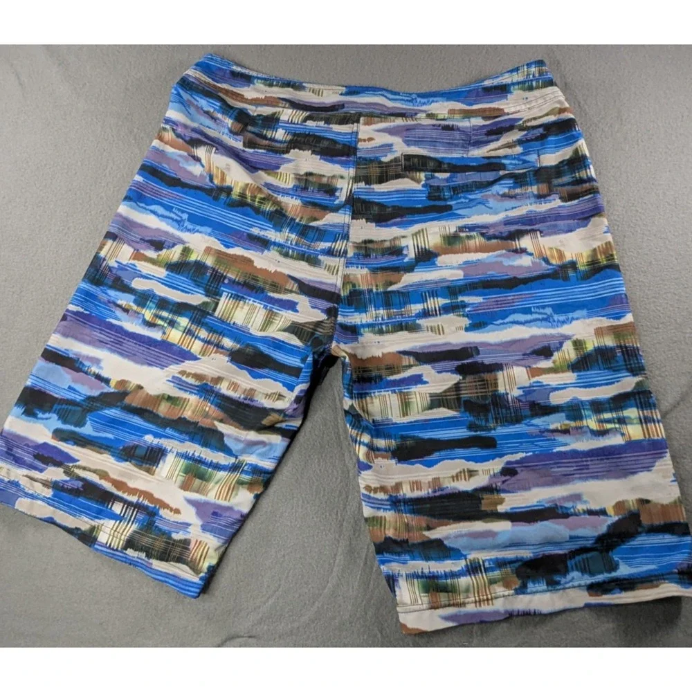 prAna Mens High Seas Board Shorts Size 34‎ Blue Abstract Geometric Swim Trunks